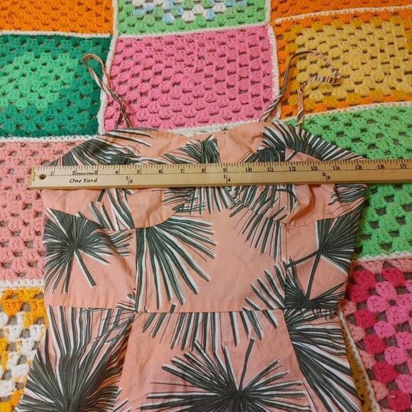A New Day Size Medium Pink Green Palm Cropped Peplum Summer Beach Vacation Top - Picture 3 of 12